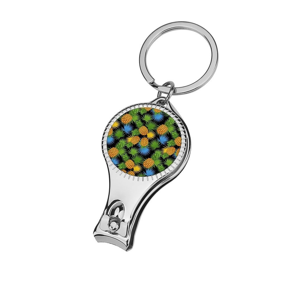 Nail Clippers Key Chain Toenail Clippers for Men Women with Keychain Pineapples Tropical Palm Branch Black Fingernail Clipper