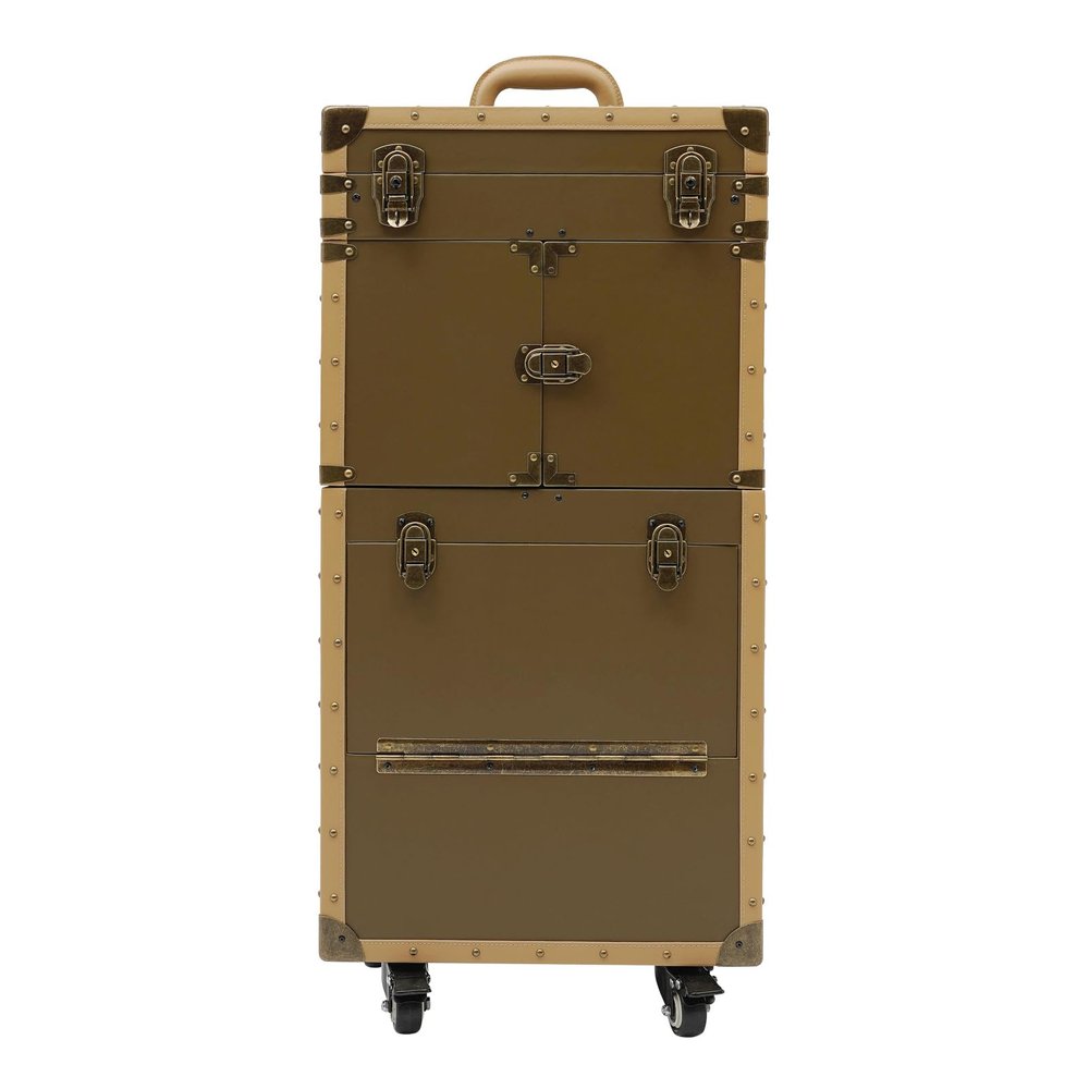 ALUIWNH Rolling Makeup Train Case - Lockable Hairdressing Case Stylist Trolley Organizer with Scissor Clip, Mesh Bags and Dryer Holder, Beauty Salon Luggage Travel Case Tool Box, 15"x10"x32"
