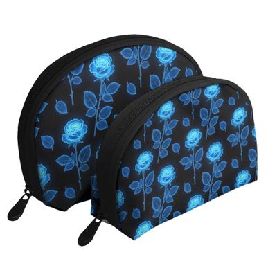 Burning blue rose Cosmetic Bag for Women Makeup Bags 2 Pcs Toiletry Pouch Travel Accessories Gifts