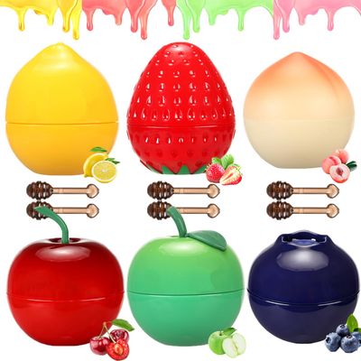 6 PCS Bee Lip Balm Fruit Pot,Honey Lip Balm Lip Mask,Propolis Moisturizing Lip Sleeping Mask Reduces Lip Lines,Hydrating Prevention Dry and Cracked Lip Scrubs Exfoliator