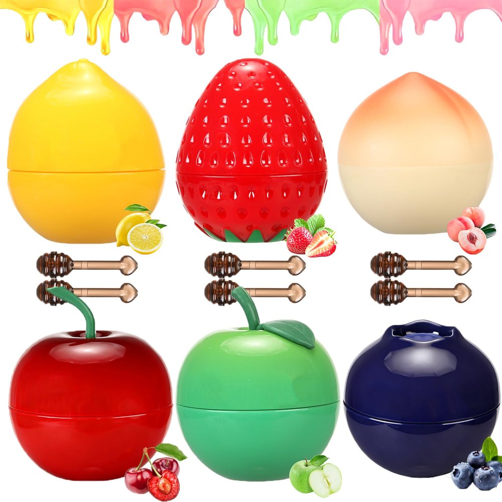 6 PCS Bee Lip Balm Fruit Pot,Honey Lip Balm Lip Mask,Propolis Moisturizing Lip Sleeping Mask Reduces Lip Lines,Hydrating Prevention Dry and Cracked Lip Scrubs Exfoliator