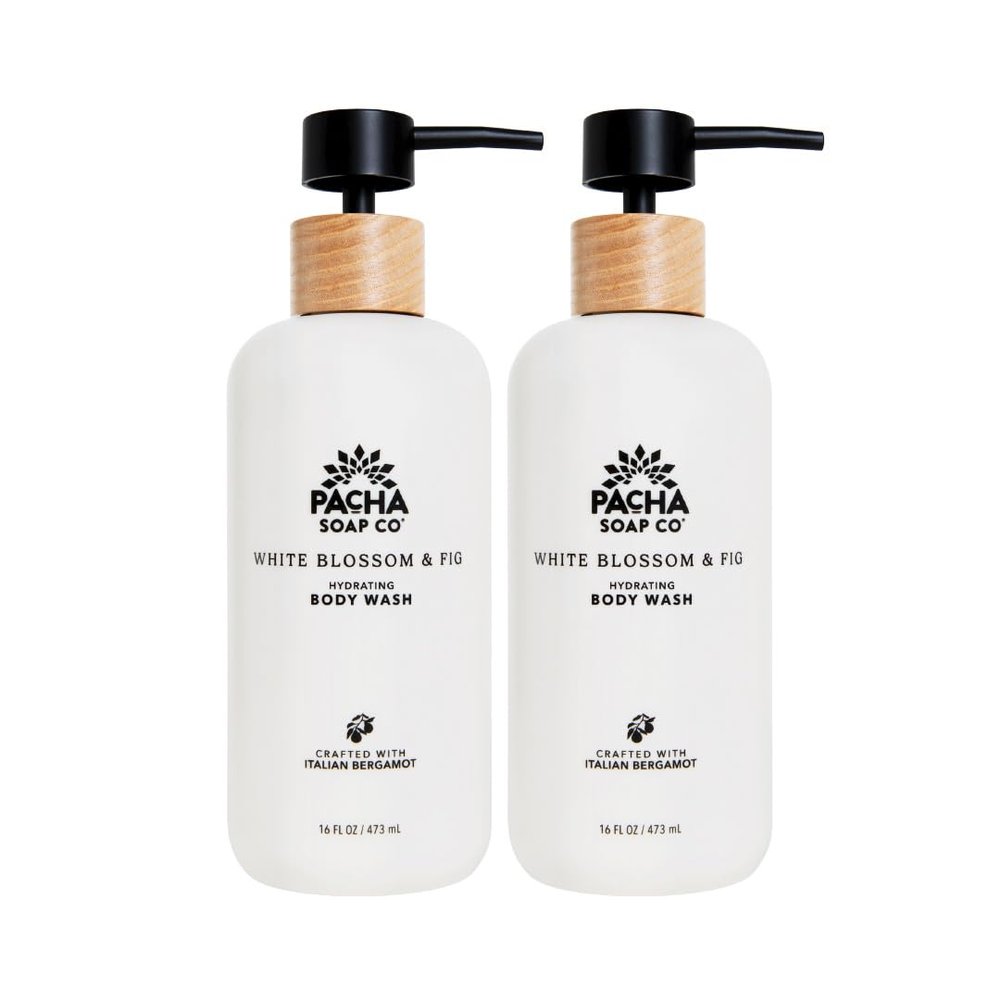 Pacha Soap Co. Body Wash - White Blossom & Fig Scent, Hydrating & Moisturizing Formula with Clean Ingredients and Essential Oils, Paraben-Free, Dye-Free, Made in USA, 2-Pack (16 fl oz Each)