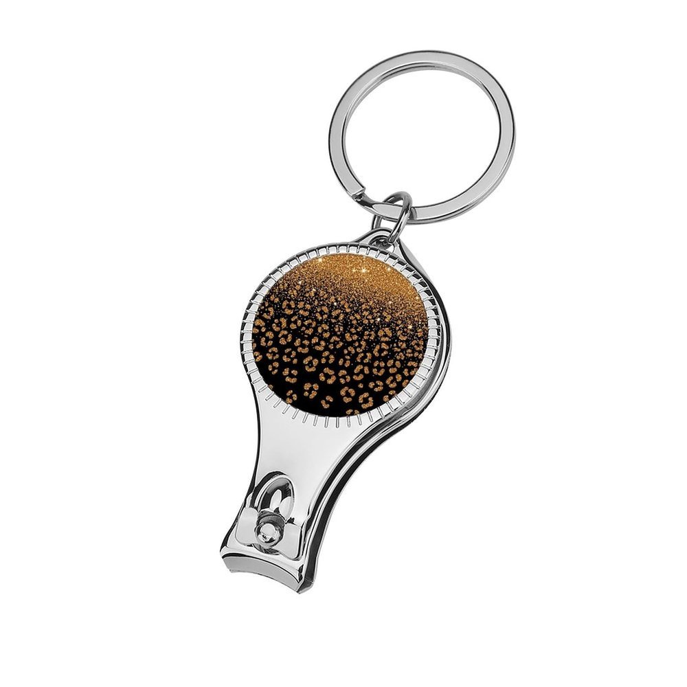 Nail Clippers with Key Chain Nail Cutter for Men Women Multifunction (Gold Black Glitter Cheetah Leopard Print)