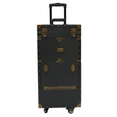 ALUIWNH Rolling Makeup Train Case Lockable Hairdressing Case - Stylist Trolley Organizer with Scissor Clip, Mesh Bags and Dryer Holder, 15"x10"x32" Beauty Salon Luggage Travel Case Tool Box
