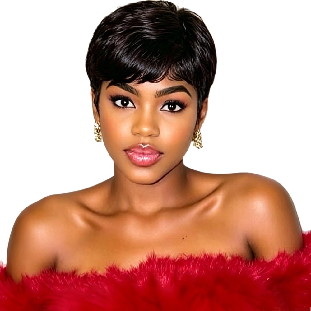 B-fashion Pixie Cut Wig Human Hair with Bangs Full Machine Made Layered Bob Pixie Wigs Brazilian Virgin Glueless None Lace Front Wear and Go Wig Short Wigs for Black Women Black 1B Color