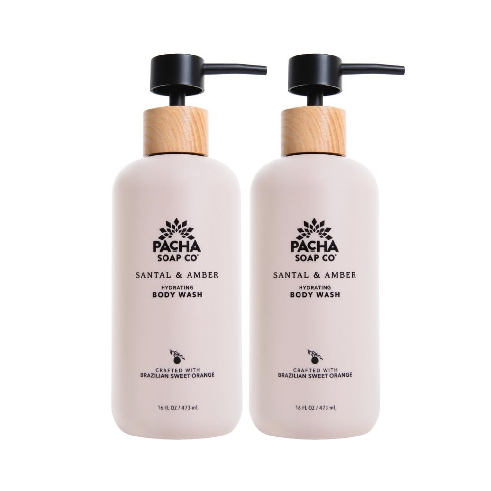 Pacha Soap Co. Body Wash - Santal & Amber Scent, Hydrating & Moisturizing Formula with Clean Ingredients and Essential Oils, Paraben-Free, Dye-Free, Made in the USA, 2-Pack (16 fl oz Each)