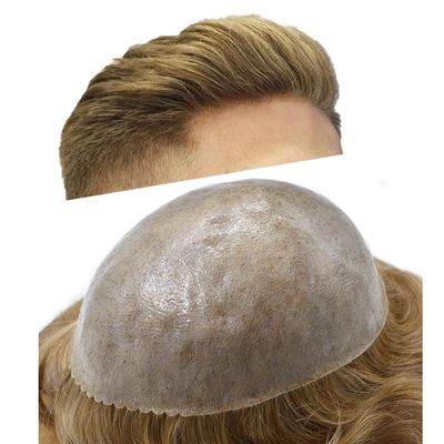 LYRICAL HAIR Toupee for Men Hair System Replacement Injected Poly Skin Mens Hairpiece Durable PU Wig for Men 7"X9" #2010 Light Ash Blonde+10% grey-120% Med-light to Medium Density