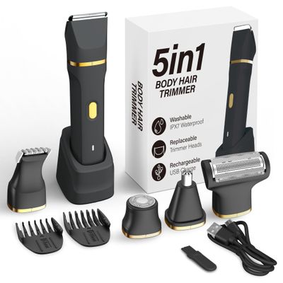 KINGTEE 5-in-1 Electric Bikini Trimmer for Women  IPX7 Waterproof Shaver, Cordless Body & Facial Razors for Women, Ceramic Blades, USB-C Rechargeable, Painless Hair Removal Kit (Black)