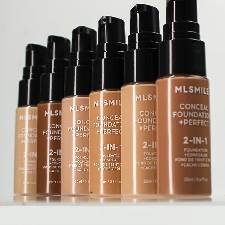 2-in-1 Concealer Foundation, 20ml, Long-Lasting Waterproof Coverage, Black Pump Bottle (04#)
