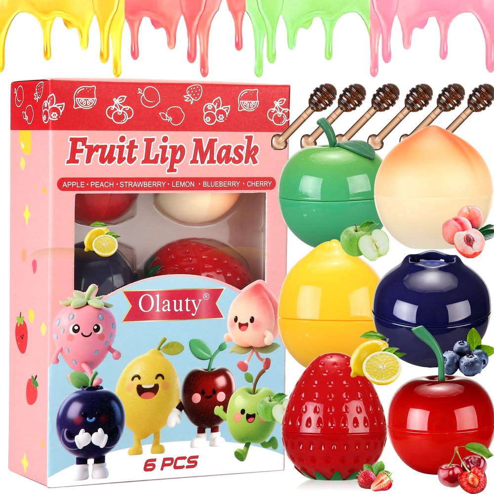 6Pcs Tinted Bee Lip Balm Lip Care for Kids,Strawberry, Apple, Lemon, Peach, Cherry, Blueberry Bee Lip Balm Bulk Gifts,Hydrating & Preventing Dry, Cracked Lips, Stocking Stuffers for Teen Girls