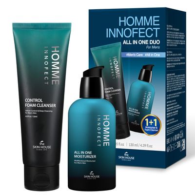 [Christmas Gift ]HOMME INNOFECT All-in-One Skincare Duo for Men | Foaming Face Wash & All-in-One Moisturizer (Toner + Serum + Aftershave Balm) | Korean Skin Care for Sensitive Skin,Holiday Gift
