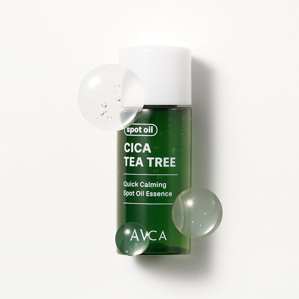 AVCA Quick Calming Cica Tea Tree Spot Oil Face Essence Calming Blemish Spot Care, Centella & Tea Tree Leaf Oil with 4-Terpineol, Lightweight, Targeted Use, 8g (0.28 oz)
