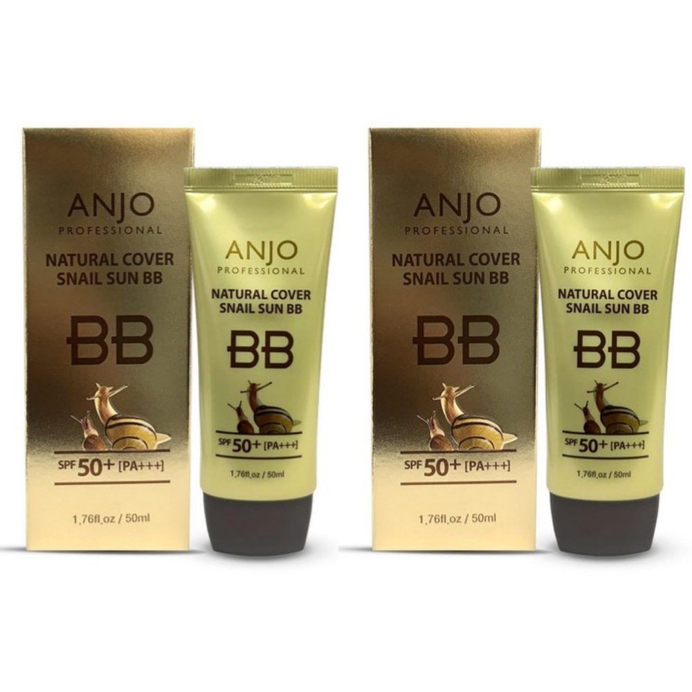 Anjo Snail BB Cream Korean 2 Pack 50ml - Korean BB Cream Professional Skincare - Lightweight, Non-Greasy Mucin Moisturizer - Natural Cover Foundation for Even Skin Tone