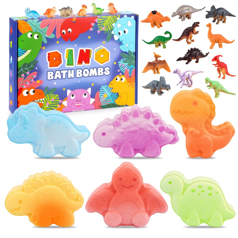 Dinosaur Bath Bombs, 6PCS Kids Bath Bombs with Toys Inside,Natural & Organic Bubble with Surprise,Handmade Essential Oil Bubble for Boys,Christmas Birthday Gifts for Boys Aged 4 5 6 7 8 9