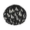 White Sailboat and Seagull Shower Cap for Women Reusable Washable Elastic Band Bath Hair Hat view 1