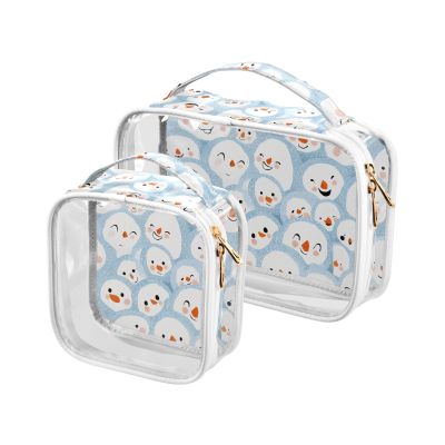 Bolaz 2 Pack Clear Cosmetic Bags with Handles-Snowman Face Pattern, PVC Toiletry Bags Zipper Waterproof Portable Travel Storage Pouch