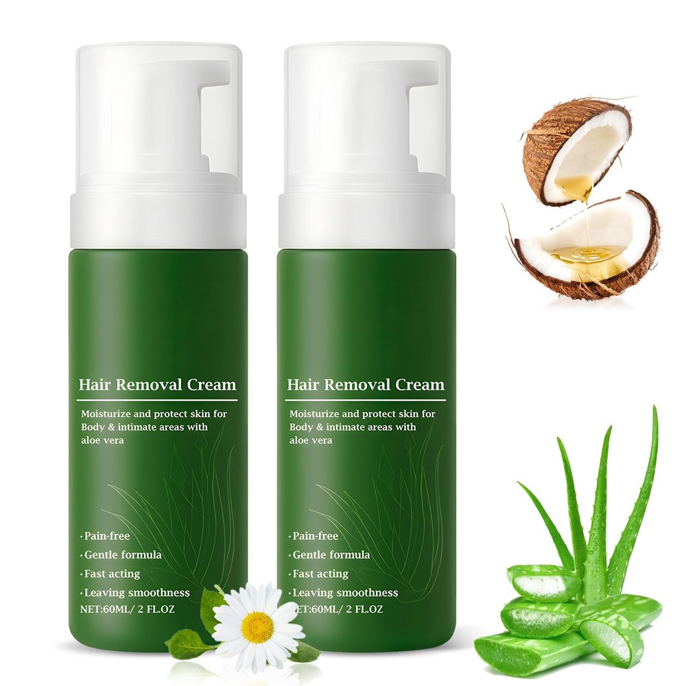 2 Pcs Botane Hair Removal,With Natural Aloe Vera  Quick & Gentle,Fast-Acting Hair Remover Mousse,Natural Aloe Vera Moisturizing Nourishing Non-sticky,For Face Body & Intimate