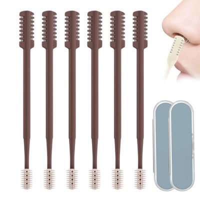 Nasal Hair Cutter, 2025 Upgraded Double Sided Nasal Hair Trimmer for Women Men, 360 Rotating Nose Hair Remover Tool Travel Essentials Halloween Christmas Gifts (Coffee, 6 Pcs)