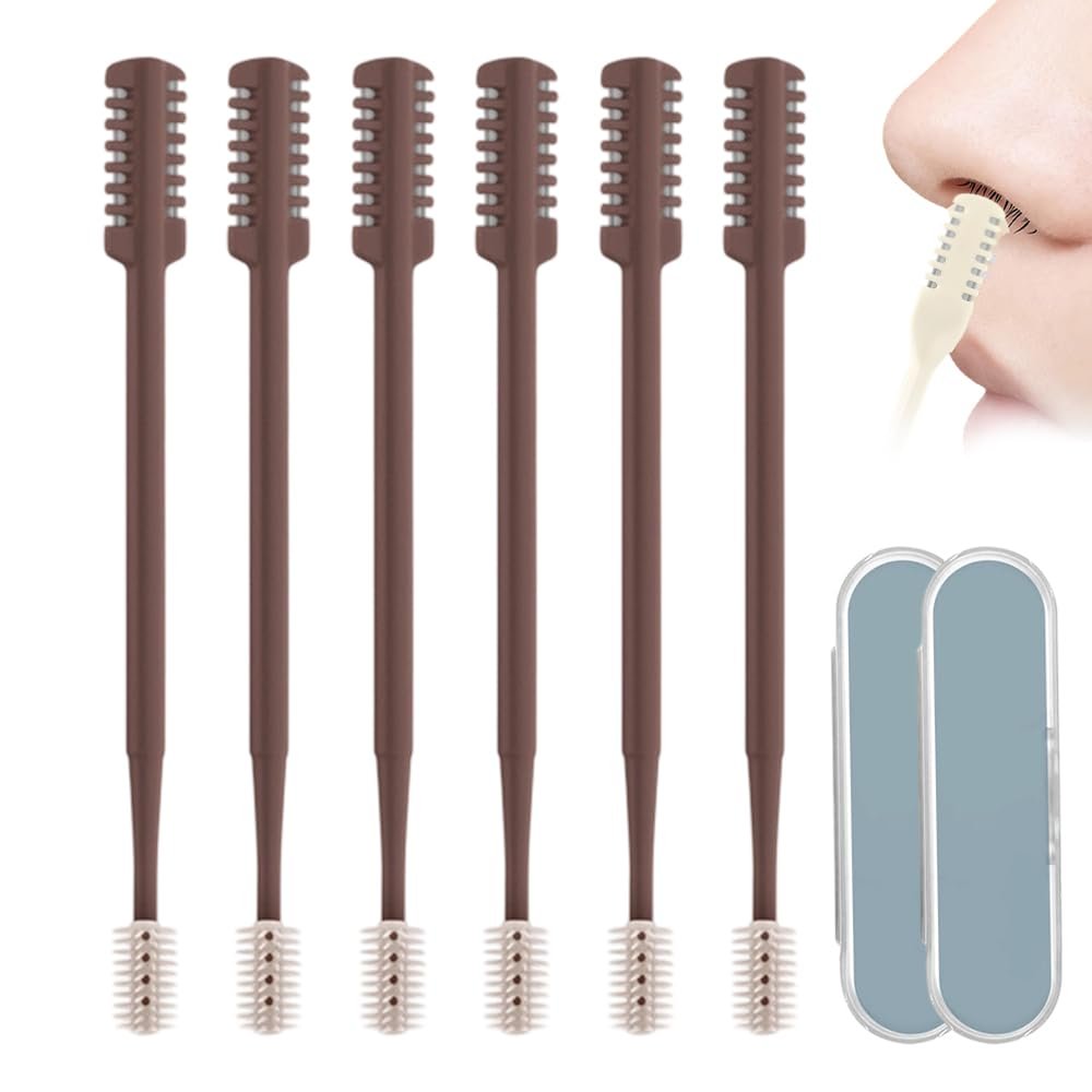 Nasal Hair Cutter, 2025 Upgraded Double Sided Nasal Hair Trimmer for Women Men, 360 Rotating Nose Hair Remover Tool Travel Essentials Halloween Christmas Gifts (Coffee, 6 Pcs)