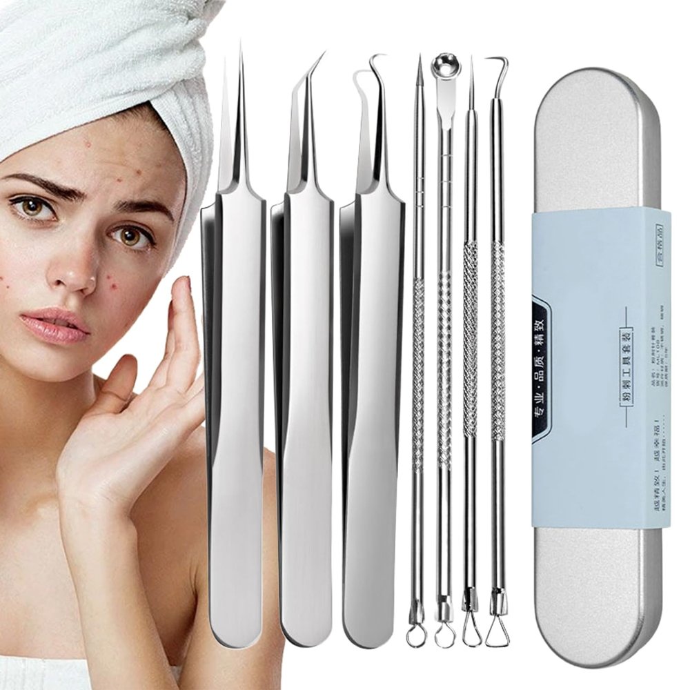 Blackhead Remover - Nose Tool, Precision Extractor Kit, 7X Tweezers, Durable Stainless Care Accessory, Effective Zit Removing Instrument | Facial Cleaning Tool for Forehead, Chin, Cheeks, Skincare