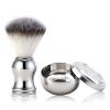 2Pcs Professional Shaving Brush and Bowl Kit for Men, Stainless Steel Shaving Bowl and Brush Set, Wide Mouth Soap Mug Bowl with Lid for Home Barber Shop view 1