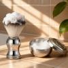2Pcs Professional Shaving Brush and Bowl Kit for Men, Stainless Steel Shaving Bowl and Brush Set, Wide Mouth Soap Mug Bowl with Lid for Home Barber Shop view 4