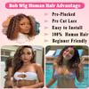 12 Inch Ombre 4/27 Highlight Wear And Go Glueless Wigs Human Hair Pre Plucked Pre Cut 44 Hd Closure Honey Blonde Wig Human Hair Curly Bob Wig Water Wave Wet And Wavy Lace Front Wigs For Black Women view 3