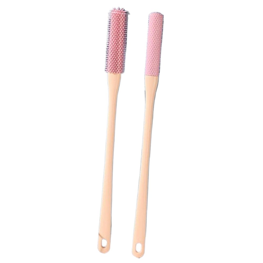 2Pcs Foot Scrub Brush Long Handled Soft Rubber Toe Scrubber Exfoliating Foot Scrubber for Shower Bathroom - Seniors Men Women, Rose