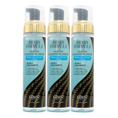EBIN NEW YORK Foam Cleanser  3x Braid Formula No-Rinse Cleansing Foam 8.5oz with Apple Cider Vinegar & GreenApple Scalp Care Bundle  Rinse-Ease Hair Refresh & Build-Up Removal Gift Set (3 Items)