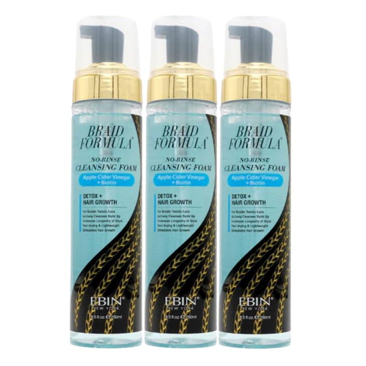 EBIN NEW YORK Foam Cleanser 3x Braid Formula No-Rinse Cleansing Foam 8.5oz with Apple Cider Vinegar & GreenApple Scalp Care Bundle Rinse-Ease Hair Refresh & Build-Up Removal Gift Set (3 Items)