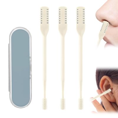 Nasal Hair Cutter, 2025 Upgraded Portable Manual Nose Hair Trimmer for Women Men, 2 in 1 Nose Hair Remover 360 Rotating Nasal Grooming Tool Travel Essentials (Beige, 3 Pcs)