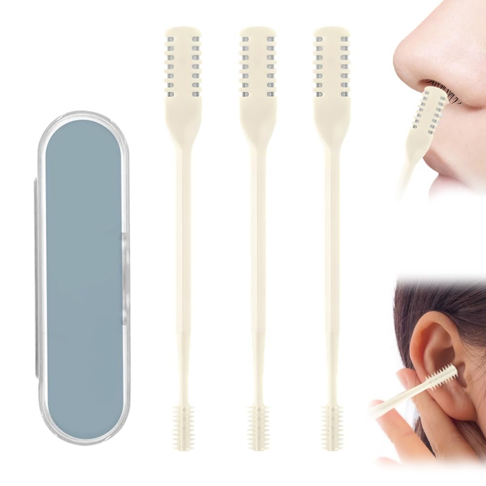 Nasal Hair Cutter, 2025 Upgraded Portable Manual Nose Hair Trimmer for Women Men, 2 in 1 Nose Hair Remover 360 Rotating Nasal Grooming Tool Travel Essentials (Beige, 3 Pcs)