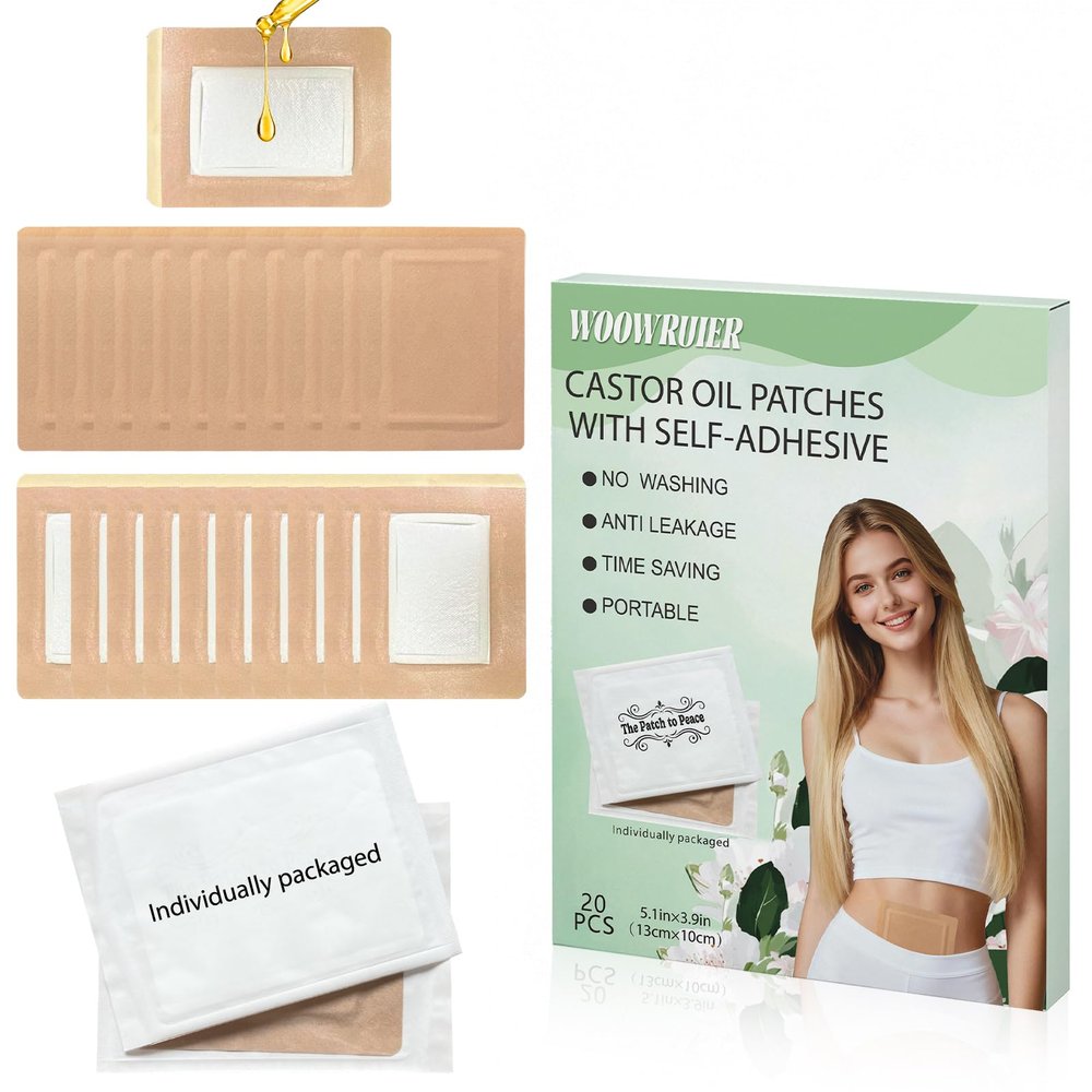 20 PCS Castor Oil Patches Individually Packaged, Disposable Castor Oil Pack Wrap with Anti Leakage Cotton Pad for Belly/Feet/Knee (Oils Not Included), 5.1" x 3.9"