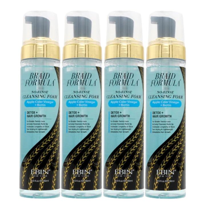 EBIN NEW YORK Foam Cleanser  4x Braid Formula No-Rinse Cleansing Foam 8.5oz with Apple Cider Vinegar & GreenApple Scalp Care Bundle  Rinse-Ease Hair Refresh & Build-Up Removal Gift Set (4 Items)