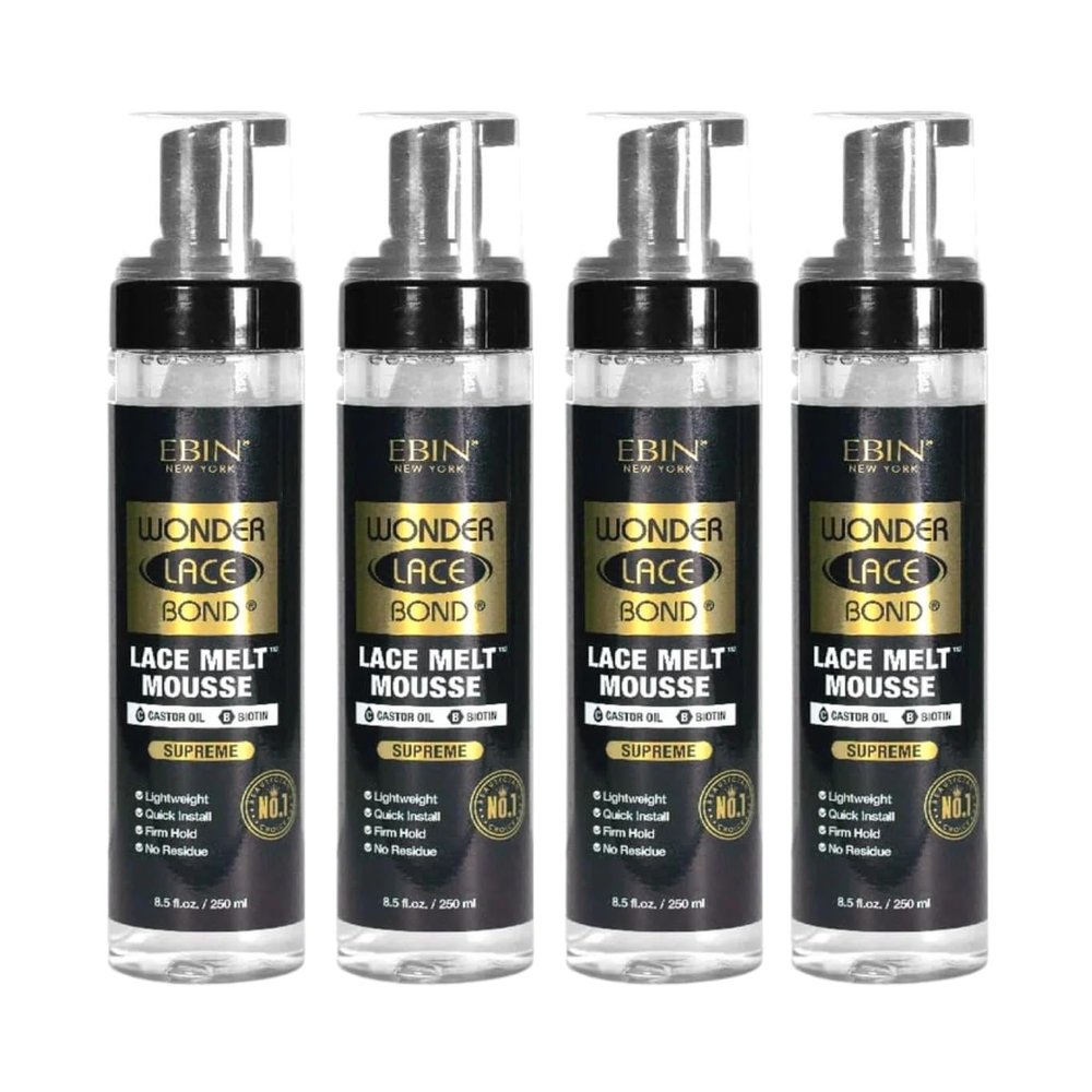 EBIN NEW YORK 4x Wonder Bond Lace Melt Mousse 250ml Styling and Lace Blending Foam for Wig Application and Hold  Gift Set (4 Items)