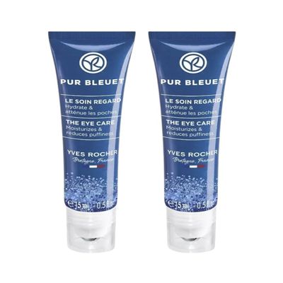 Yves Rocher Pur Bleuet Moisturizing and Toning Eye Contour Gel with Organic Cornflower Set of 2 Refreshing Gel for Eye Area 15 ml/0.5 fl.oz
