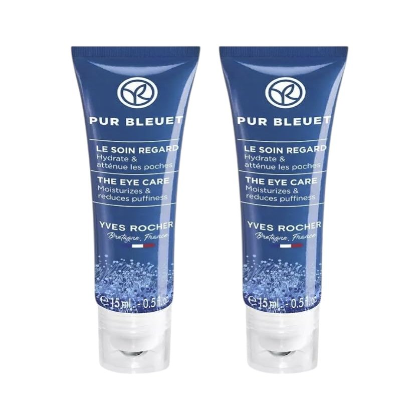 Yves Rocher Pur Bleuet Moisturizing and Toning Eye Contour Gel with Organic Cornflower Set of 2 Refreshing Gel for Eye Area 15 ml/0.5 fl.oz