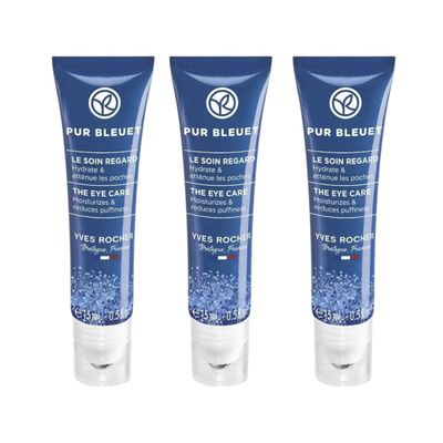 Yves Rocher Pur Bleuet Moisturizing and Toning Eye Contour Gel with Organic Cornflower Set of 3 Refreshing Gel for Eye Area 15 ml/0.5 fl.oz
