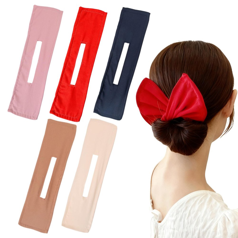 5 Pieces Hair Bun Maker,Bun Makers for Women's Hair Twist Hair Clips Lazy Hair Curler Bun Maker,Messy Bun Maker for Women's Long Thick or Thin Hair (Red + Beige + Khaki + Pink + Navy)