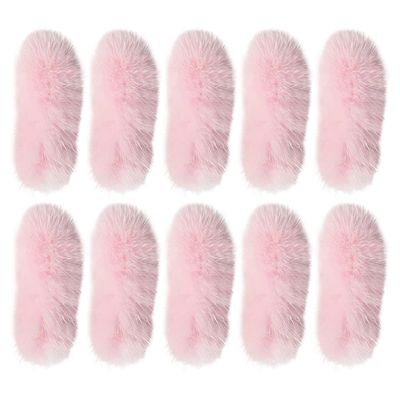 Queenbox 5mm 1.1x2.7in 10pcs Faux Fur Hair Barrettes Accessories, Rectangle Flat Plush Bow Hairpin Soft Pom Poms for Hair Clip Shoe Phone Case Headband, Pink
