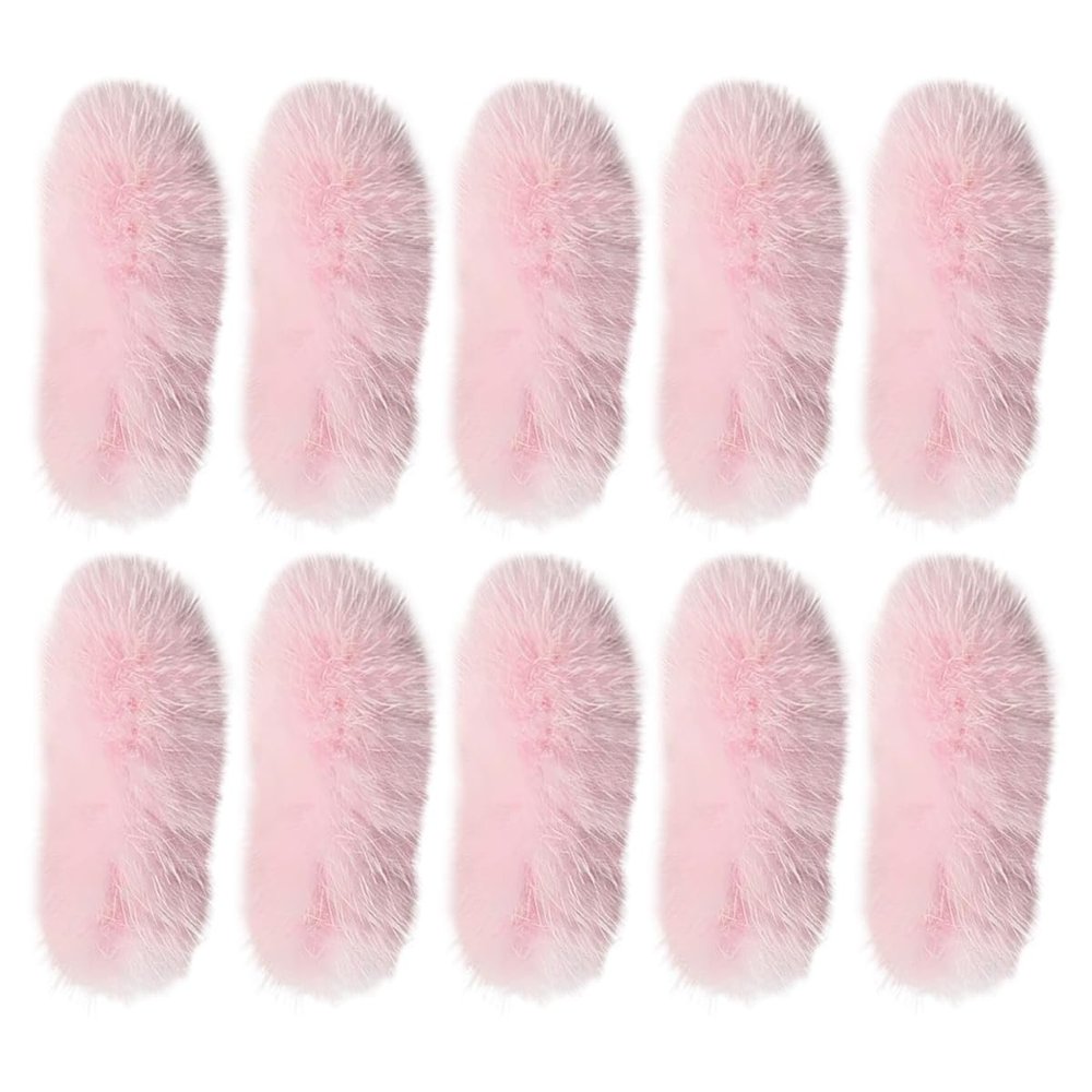 Queenbox 5mm 1.1x2.7in 10pcs Faux Fur Hair Barrettes Accessories, Rectangle Flat Plush Bow Hairpin Soft Pom Poms for Hair Clip Shoe Phone Case Headband, Pink