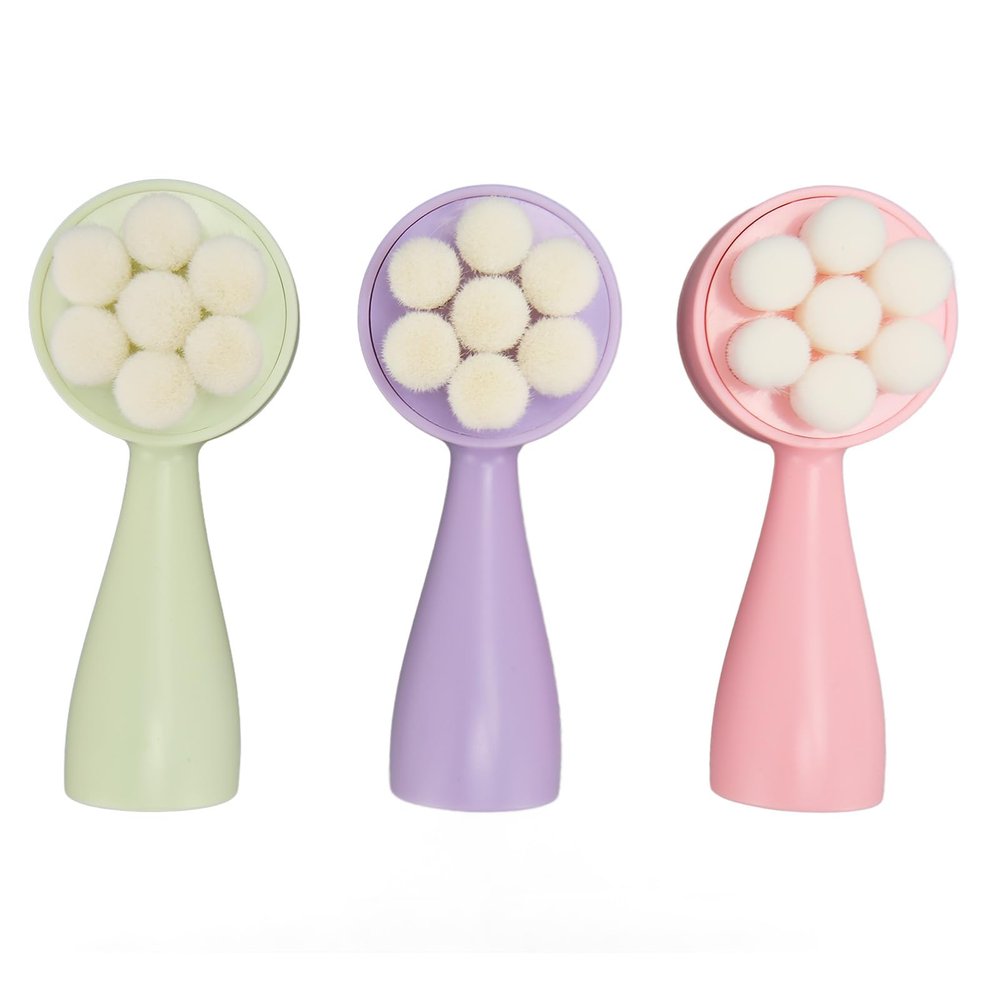 3Pcs Double Sided Facial Cleansing Brush, Cleansing Exfoliation Brush, Blackhead Remover with Soft and Silicone Side, Portable Face Brush for Daily Skin Care
