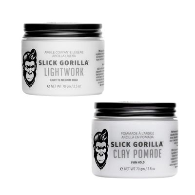 Slick Gorilla Styling Duo for Men  Lightwork Matte Clay & Firm Hold Pomade (2.5 oz Each), Natural Matte Finish, Flexible to Firm Hold, Lightweight, Non-Greasy, Easy to Wash