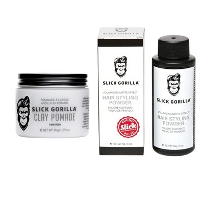 Slick Gorilla Texture & Hold Bundle for Men  Clay Pomade (2.5 oz) + Styling Powder (0.70 oz), Matte Finish, Firm All-Day Hold, Adds Volume & Texture, Lightweight & Non-Greasy