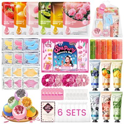60Pcs Spa Party Supplies Set - 6 Spa Day Kits with Face/Lip/Eye/Hand/Foot Care,Party Favors for Sleepovers,Birthdays,Slumber Party & Relaxation,All Skin Types Safe