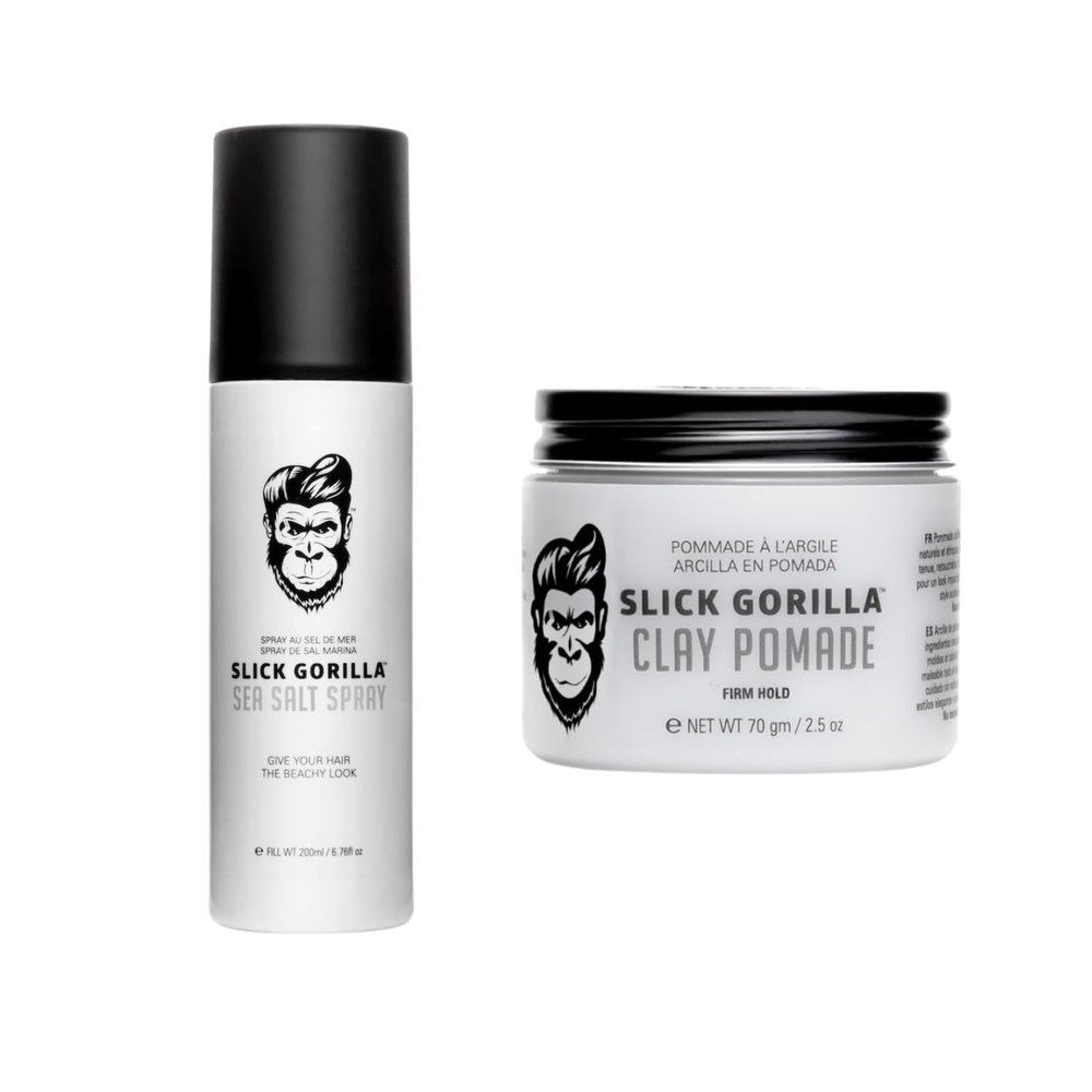 Slick Gorilla Men's Styling Bundle  Sea Salt Spray (200ml) & Clay Pomade (2.5 oz), Textured Volume & Matte Finish, Firm + Flexible Hold, Non-Greasy, Easy to Wash
