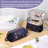 3-Piece Navy Velvet Cosmetic Bag Set with Embroidered Sun, Portable Travel Makeup Pouch for Toiletries Storage view 2
