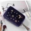 3-Piece Navy Velvet Cosmetic Bag Set with Embroidered Sun, Portable Travel Makeup Pouch for Toiletries Storage view 4