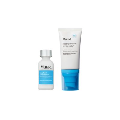 Murad Acne Treat & Protect Combo - Deep Relief and Superactive Mattifying Oil and Pore Control Moisturizer SPF 50 for Maximum Strength Treatment of Deep Painful Breakouts, Set of 2