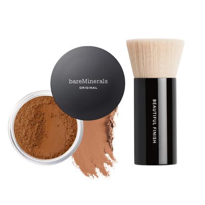 bareMinerals Original Loose Powder Foundation SPF 15, Clean Mineral Powder Face Makeup, Sheer-to-Full Coverage, Talc-Free, Non-Comedogenic, Vegan + Beautiful Finish Foundation Brush Bundle